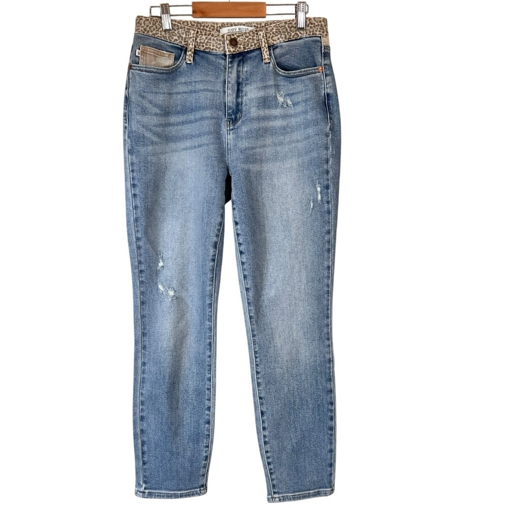 Judy Blue High Waisted Leopard Camo Slim Fit Light Wash Jeans